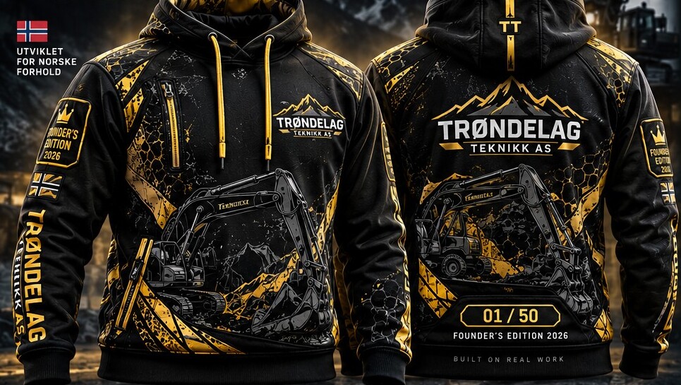 Konseptmotiv for TT Workwear i sort og gult, vist forfra og bakfra